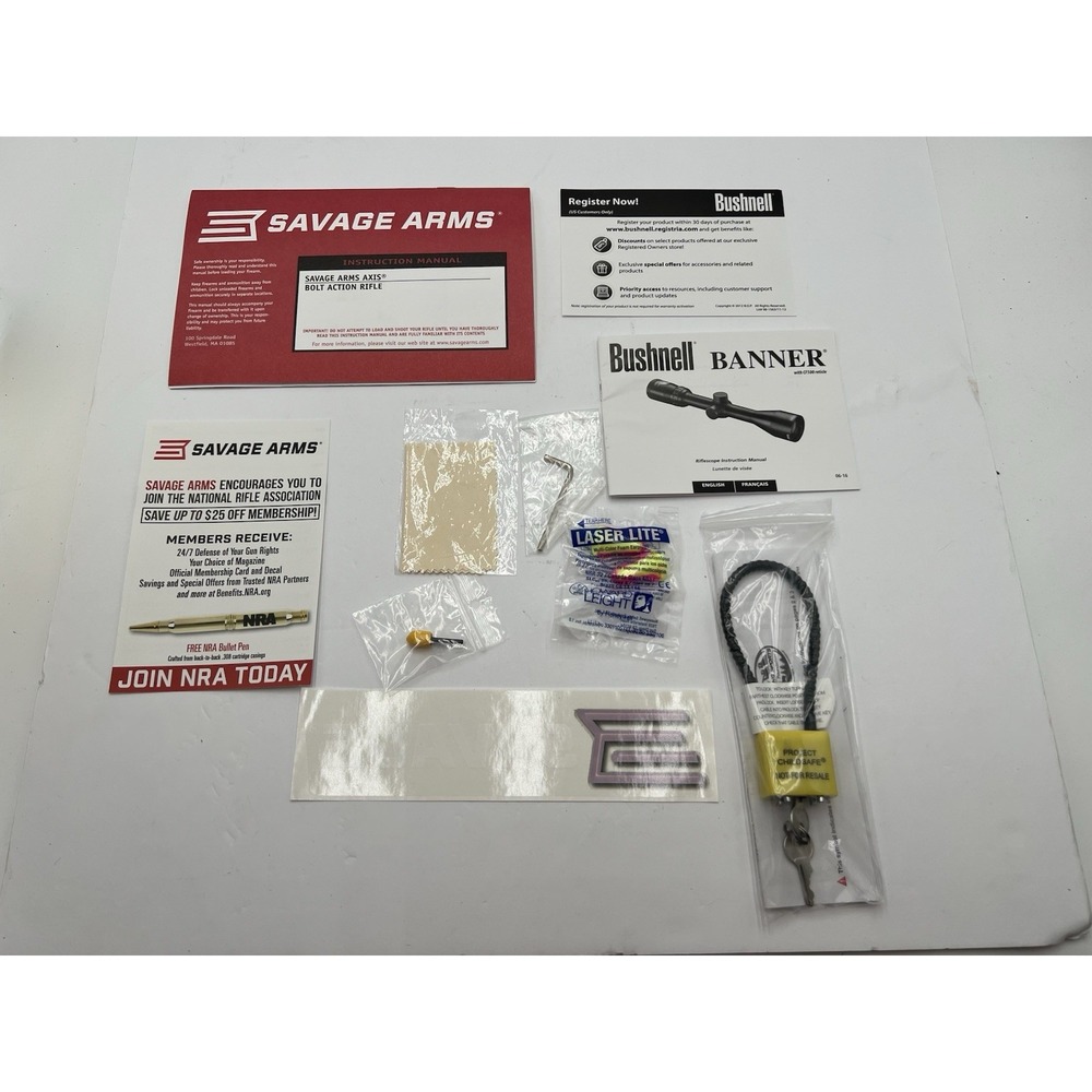 Savage Arms Axis Rifle Manual Bushnell Banner Scope Manual Lock Decal Paperwork